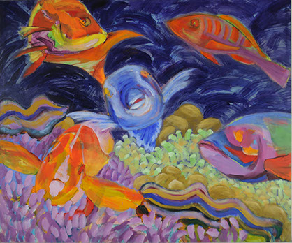 "Cabin in the Woods" acrylic, 48” x 40” $1500